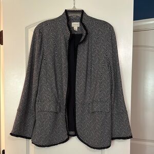 Chico's Black and White Blazer with Textured Open Front Size 3